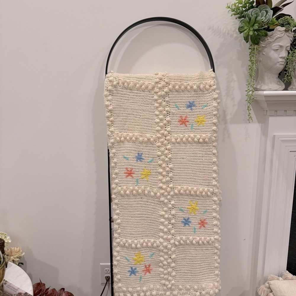 Handmade Crochet Blanket with Colorful Accents
